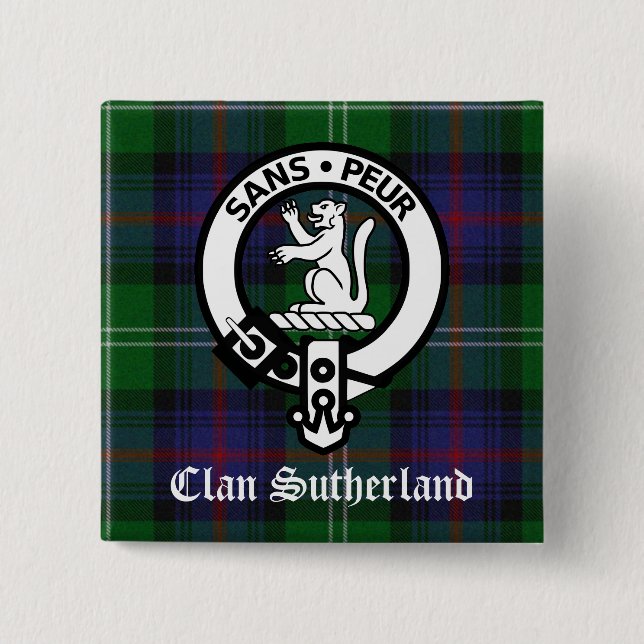 Clan Sutherland Crest & Tartan 15 Cm Square Badge (Front)