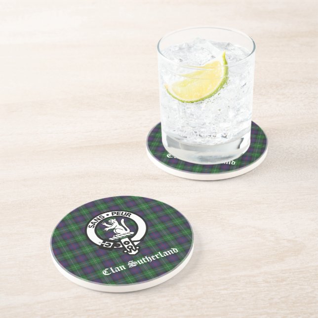 Clan Sutherland Crest & Tartan  Coaster (Side)