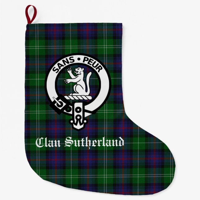 Clan Sutherland Crest & Tartan Customisable Large Christmas Stocking (Front)