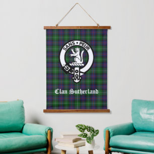 Clan Sutherland Crest & Tartan   Hanging Tapestry