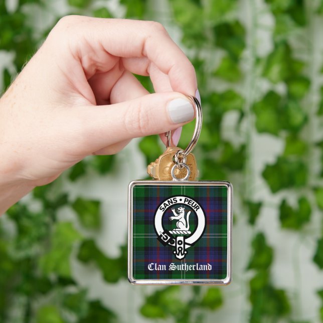Clan Sutherland Crest & Tartan Key Ring (Hand)