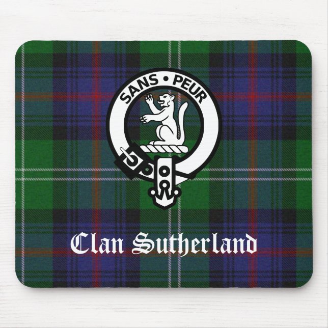 Clan Sutherland Crest & Tartan Mouse Mat (Front)
