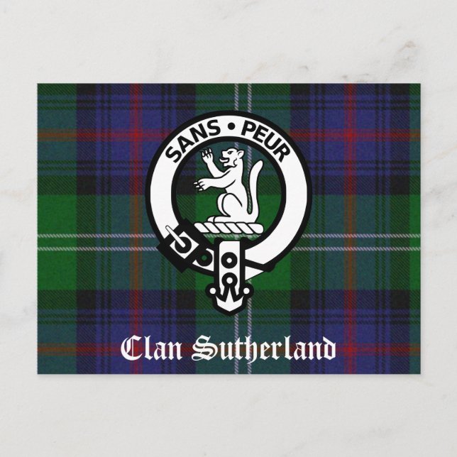Clan Sutherland Crest & Tartan Postcard (Front)