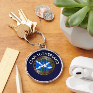 Clan Sutherland Tartan Knot & Flag Key Ring