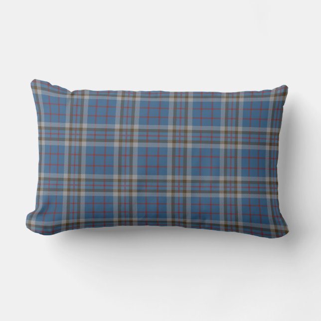 Clan Thompson Plaid Grey Blue Check Tartan Lumbar Cushion (Front)