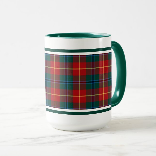 Clan Turnbull Tartan Forest Green and Red Plaid Mug (Front Right)