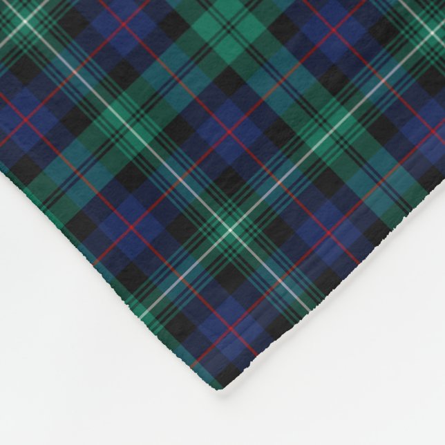 Clan Urquhart Tartan Blue and Green Scottish Plaid Fleece Blanket (Corner)