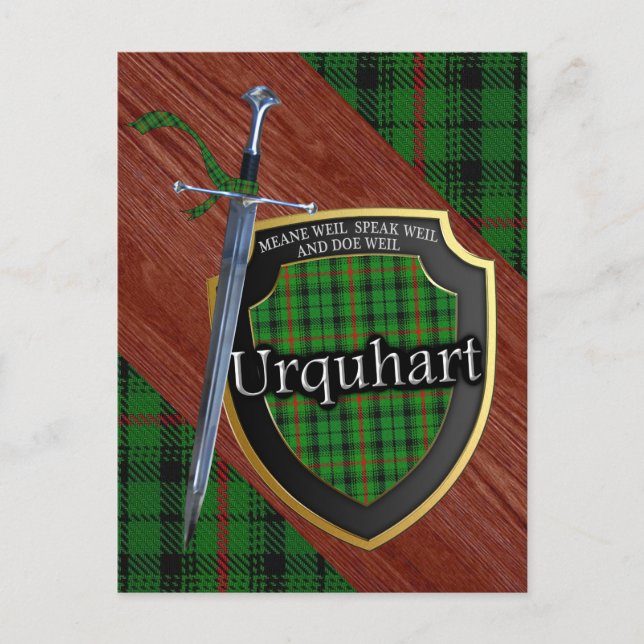 Clan Urquhart Tartan Sword & Shield Postcard (Front)