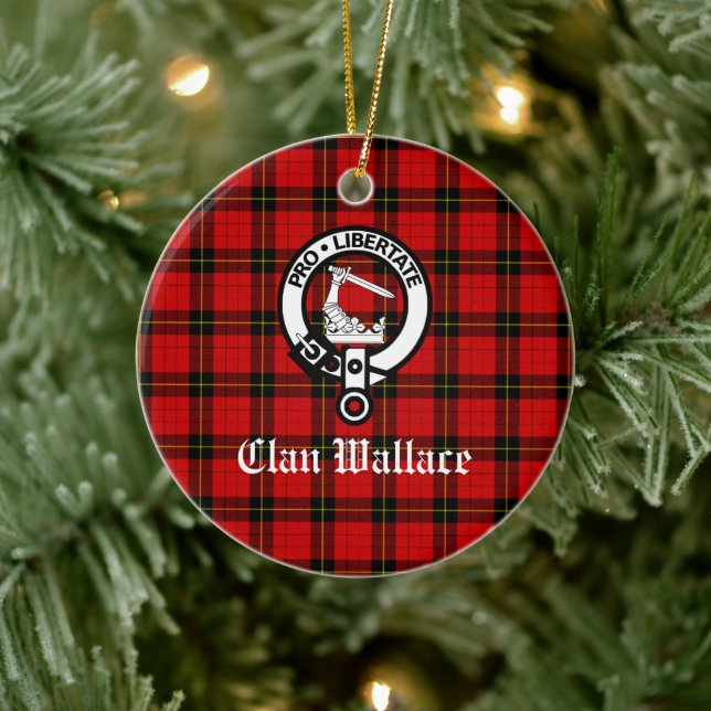 Clan Wallace Crest Badge and Tartan Ceramic Tree Decoration (Tree)