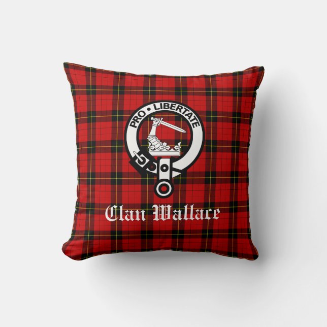 Clan Wallace Crest Badge and Tartan Cushion (Front)