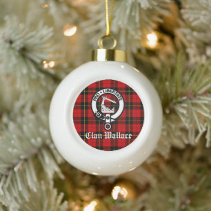 Clan Wallace Crest Badge and Tartan Customised  Ceramic Ball Christmas Ornament