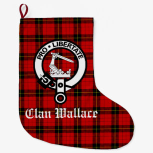 Clan Wallace Crest Badge and Tartan Customised Large Christmas Stocking