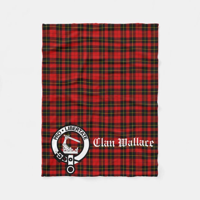 Clan Wallace Crest Badge and Tartan Fleece Blanket (Front)