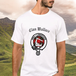 Clan Wallace Crest Badge and Tartan  T-Shirt