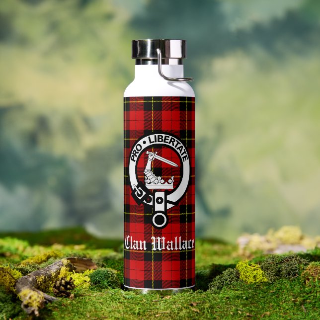 Clan Wallace Crest Badge and Tartan Water Bottle (Outdoor)