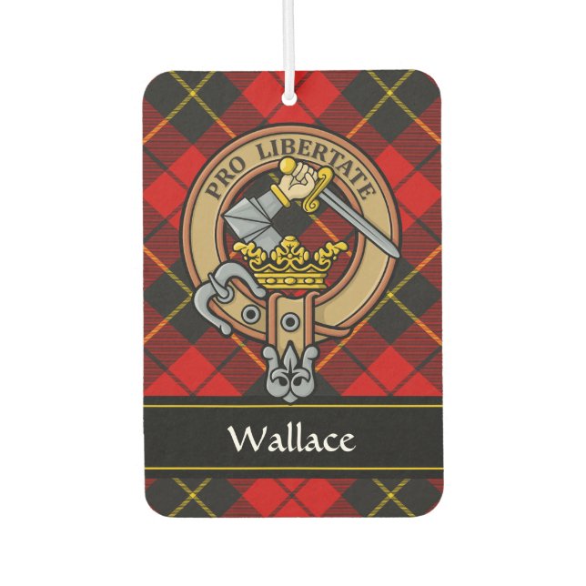 Clan Wallace Crest over Tartan Car Air Freshener (Front)