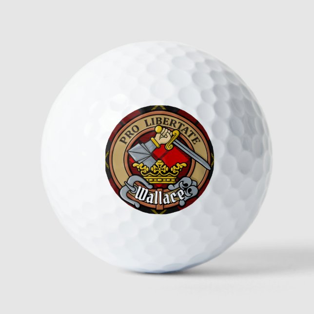 Clan Wallace Crest over Tartan Golf Balls (Front)
