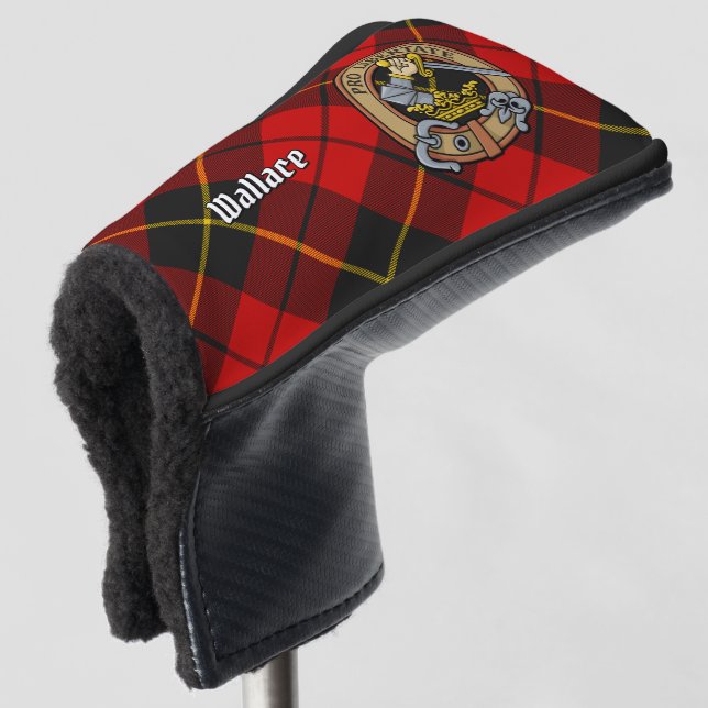 Clan Wallace Crest over Tartan Golf Head Cover (3/4 Front)