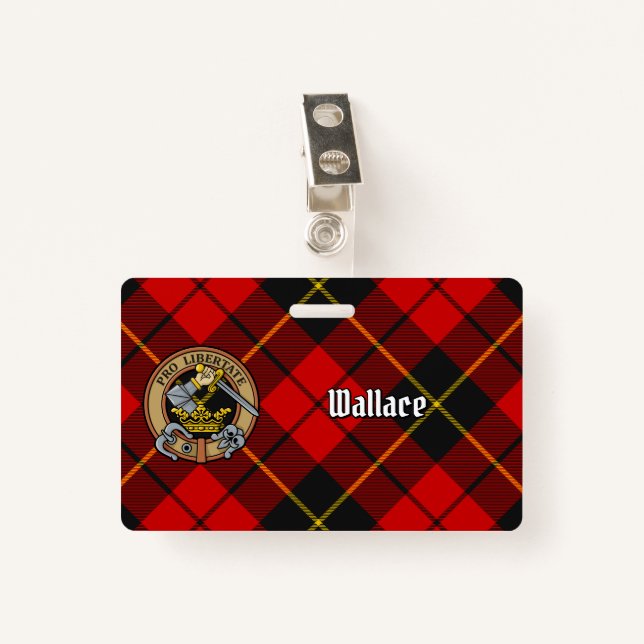 Clan Wallace Crest over Tartan ID Badge (Front with Clip)