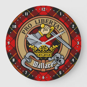 Clan Wallace Crest over Tartan Large Clock