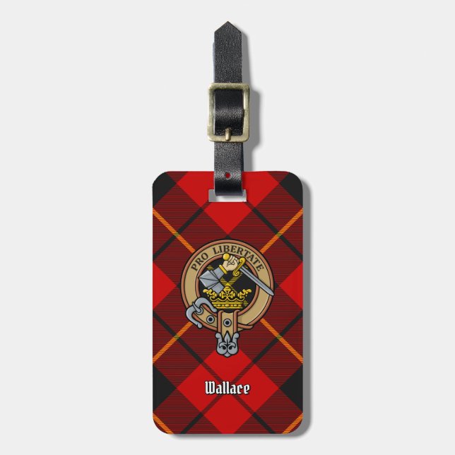 Clan Wallace Crest over Tartan Luggage Tag (Front Vertical)