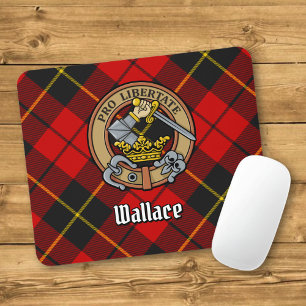 Clan Wallace Crest over Tartan Mouse Mat