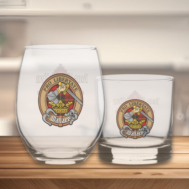 Clan Wallace Crest over Tartan Whiskey Glass (Creator Uploaded)