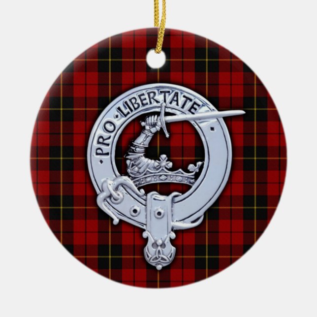 Clan Wallace Crest & Tartan Ceramic Tree Decoration (Front)