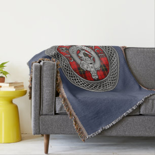 Clan Wallace Crest & Tartan Knot Throw Blanket