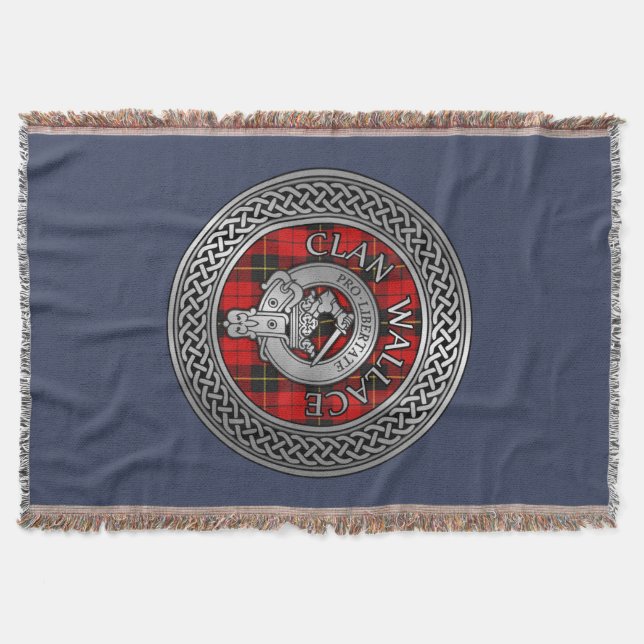 Clan Wallace Crest & Tartan Knot Throw Blanket (Front)