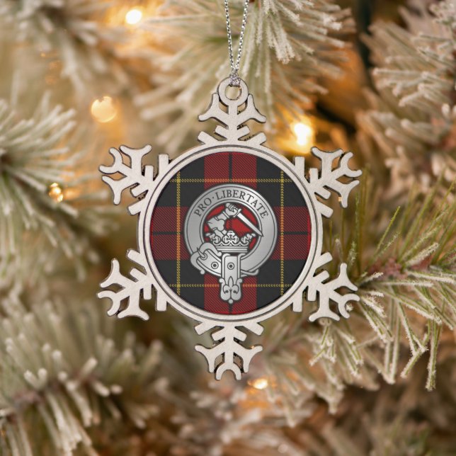 Clan Wallace Crest & Tartan Snowflake Pewter Christmas Ornament (Tree)