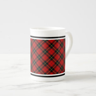 Clan Wallace Tartan Red and Black Plaid Bone China Mug