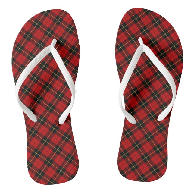 Clan Wallace Tartan Scottish Red and Black Plaid Flip Flops (Footbed)