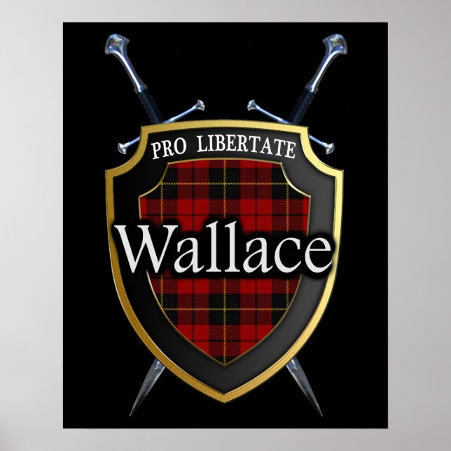 Clan Wallace Tartan Scottish Shield & Swords Poster (Front)