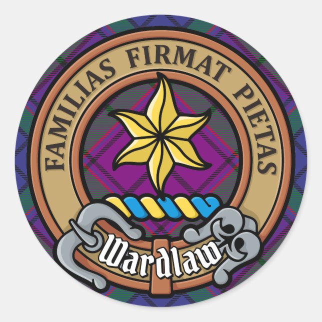 Clan Wardlaw Crest over Tartan Classic Round Sticker (Front)