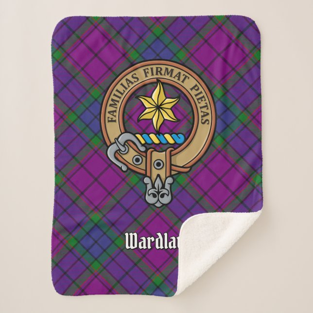 Clan Wardlaw Crest over Tartan Sherpa Blanket (Front)