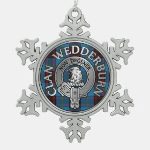 Clan Wedderburn Crest & Tartan Snowflake Pewter Christmas Ornament