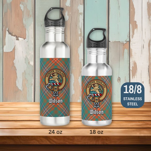 Clan Wilson Crest over Ancient Tartan 710 Ml Water Bottle (Creator Uploaded)