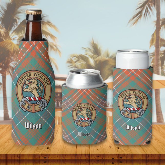 Clan Wilson Crest over Ancient Tartan Bottle Cooler (Creator Uploaded)