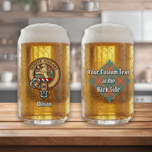 Clan Wilson Crest over Ancient Tartan Can Glass