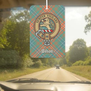 Clan Wilson Crest over Ancient Tartan Car Air Freshener