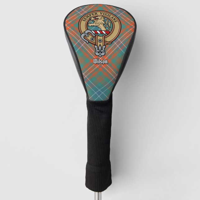 Clan Wilson Crest over Ancient Tartan Golf Head Cover (Front)