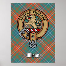 Clan Wilson Crest over Ancient Tartan