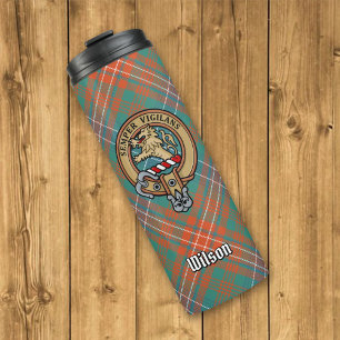 Clan Wilson Crest over Ancient Tartan Thermal Tumbler