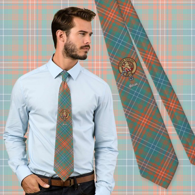 Clan Wilson Crest over Ancient Tartan Tie (Creator Uploaded)