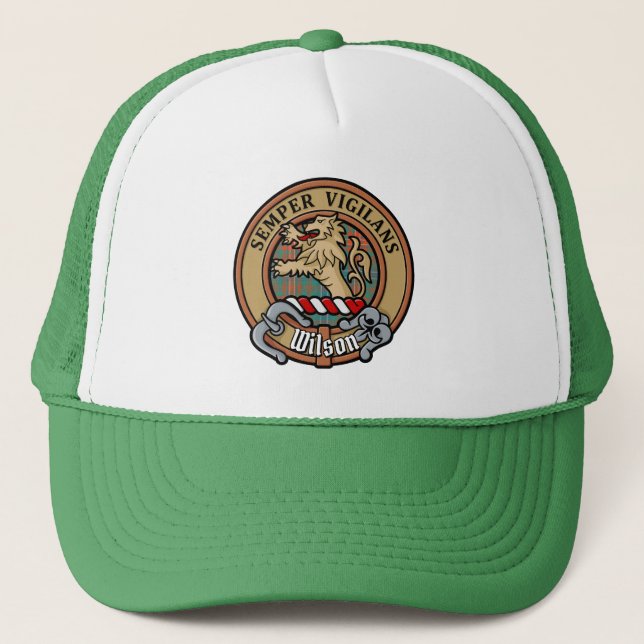 Clan Wilson Crest over Ancient Tartan Trucker Hat (Front)