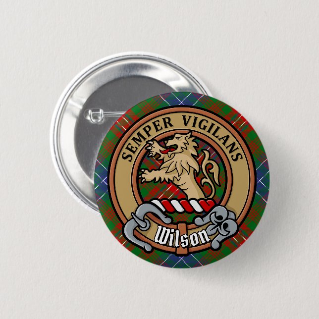 Clan Wilson Crest over Modern Tartan 6 Cm Round Badge (Front & Back)