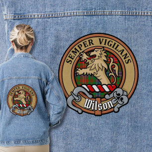 Clan Wilson Crest over Modern Tartan Denim Jacket