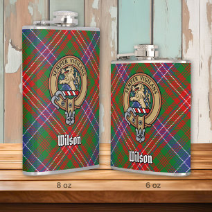 Clan Wilson Crest over Modern Tartan Hip Flask