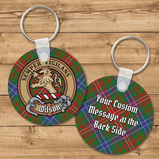 Clan Wilson Crest over Modern Tartan Key Ring (Creator Uploaded)